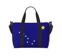 Borsa da palestra con stampa bandiera dell'Alaska, borsa da donna, borsa per la notte, borsa per oggetti personali, borsa a tracolla per donne e uomini, nero, Taglia unica