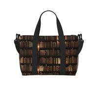 Borsa da palestra con stampa biblioteca per donne, weekender, borsa per la notte, borsa per oggetti personali, borsa a tracolla per donne e uomini, taglia unica, Nero , Taglia unica