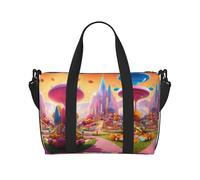 Borsa da palestra con stampa Candy Land per donne, borsa per la notte, borsa per oggetti personali, borsa a tracolla per donne e uomini, nero, Taglia unica