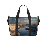 Borsa da palestra con stampa di dune di sabbia con fiume calmo, borsa da donna, borsa per la notte, borsa per oggetti personali, borsa a tracolla per donne e uomini, taglia unica