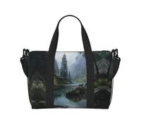 Borsa da palestra con stampa di paesaggi fluviali per donne, borsa per la notte, borsa per oggetti personali, borsa a tracolla per donne e uomini, taglia unica