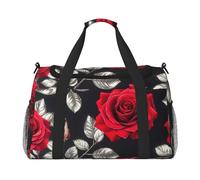 Borsa da palestra con stampa di rose rosse di grande capacità, borsa per il trasporto a mano, pieghevole, per attività all'aria ultimo intervento