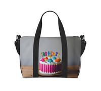 Borsa da palestra con stampa di torta di buon compleanno, borsa da donna, borsa per la notte, borsa per oggetti personali, borsa a tracolla per donne e uomini, nero, Taglia unica