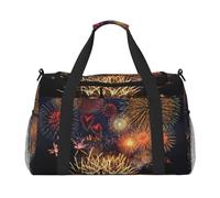 Borsa da palestra con stampa fuochi d'artificio, borsa da palestra con bagaglio a mano, borsa per il fine settimana, borsone e borsa a tracolla per viaggi e fitness