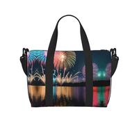 Borsa da palestra con stampa fuochi d'artificio per donne, borsa per la notte, borsa per oggetti personali, borsa a tracolla per donne e uomini, nero, Taglia unica