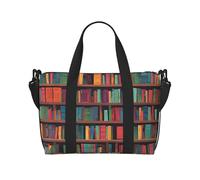 Borsa da palestra con stampa libreria biblioteca, borsa da donna, borsa per la notte, borsa per oggetti personali, borsa a tracolla per donne e uomini, taglia unica, Nero , Taglia unica