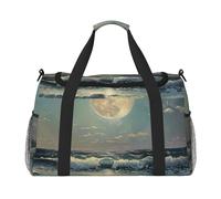Borsa da palestra con stampa luna e mare, borsa pieghevole per il trasporto a mano per attività all'aria ultimo intervento
