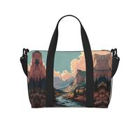 Borsa da palestra con stampa montagne e fiumi per donne, borsa per la notte, borsa per oggetti personali, borsa a tracolla per donne e uomini, taglia unica