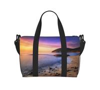 Borsa da palestra con stampa Sun Rise On The Beach per donne, borsa da notte per weekender, borsa per oggetti personali, borsa a tracolla per donne e uomini, taglia unica, Nero , Taglia unica