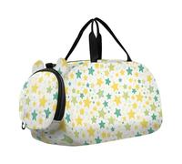 Borsa da palestra con stelle verdi e gialle, con scomparto per scarpe, grande capacità, per viaggi, nuoto, danza, danza