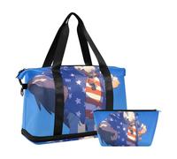 Borsa da palestra con tasca bagnata e tracolla regolabile, grande capacità, per uomini e donne, con motivo a cartone animato con re avvoltoio uccello patriottico blu e rosso