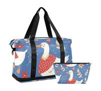 Borsa da palestra con tasca per il bagnato, tracolla regolabile, grande, multifunzione, per uomini e donne, con motivo a paperelle carine, colore blu navy