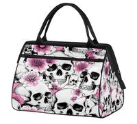 Borsa da palestra con teschio del giorno dei morti, per uomini e donne, con teschio di ciliegio e fiori di ciliegio, borsone da viaggio, impermeabile, per il fine settimana, borsa leggera da portare a