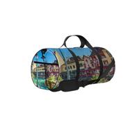 Borsa da palestra con tracolla, cerniera, 2 tasche laterali, per uomini e donne, da viaggio e da riporre, con paesaggio urbano blu e vecchi edifici di Annecy, Francia