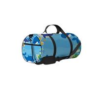Borsa da palestra con tracolla, cerniera, 2 tasche laterali, per uomini e donne, da viaggio e da riporre, con motivo kawaii con balene e delfini, blu.