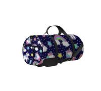 Borsa da palestra con tracolla, cerniera, 2 tasche laterali, per uomini e donne, da viaggio e da riporre, con unicorno, arcobaleno, stella e tuono, nera e carina.