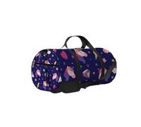 Borsa da palestra con tracolla, cerniera, 2 tasche laterali, per uomini e donne, da viaggio e da riporre, con unicorno, arcobaleno, diamante e cuore, viola.