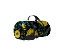 Borsa da palestra con tracolla, cerniera, 2 tasche laterali, per uomo e donna, con fiori selvatici blu e vintage, motivo girasole, blu, verde, verde, viola ...