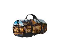 Borsa da palestra con tracolla, cerniera, 2 tasche laterali, per uomo e donna, da viaggio e da riporre, con vista panoramica estiva arancione del molo della città vecchia