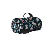 Borsa da palestra con tracolla, cerniera, 2 tasche laterali, per uomo e donna, da viaggio e da riporre, con unicorni carini e coda arcobaleno, nera
