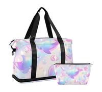 Borsa da palestra con tracolla regolabile, motivo animali marini, colori pastello, set da 2 pezzi, pastello colorato animale marino sognante, 1 size