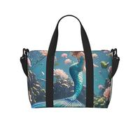 Borsa da palestra con uccelli corvi, borsone per uomo e donna, borsa da viaggio per la notte con scomparto per scarpe borse da allenamento, Bella coda di sirena, Taglia unica, Borsone da viaggio