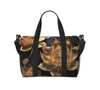 Borsa da palestra con uccelli corvi, borsone per uomo e donna, borsa da viaggio per la notte con scomparto per scarpe borse da allenamento, Boho Oro Fiori di Loto, Taglia unica, Borsone da viaggio
