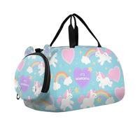 Borsa da palestra con unicorni arcobaleno e cuore blu, piccola borsa da palestra con scomparto per scarpe, leggera, per la notte, weekender, borsa da viaggio per pratica scolastica, sport, viaggi