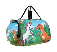 Borsa da palestra con unicorni e dinosauri, piccola borsa da palestra con scomparto per scarpe, leggera, per la notte, weekender, borsa da viaggio per spiaggia, nuoto, piscina, sport
