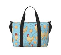Borsa da palestra creativa con stampa di polli in stile cartone animato, borsa da donna, borsa per la notte, borsa per oggetti personali, borsa a tracolla per donne e uomini, taglia unica, Nero ,
