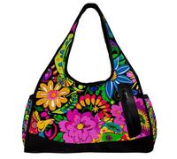 Borsa da palestra da donna, borsa da palestra da uomo, borsa da palestra da donna, borsa da palestra per yoga, sport, borsa da palestra, Paisley floreale con anacardi e segno della pace, Motivo 6233,