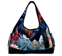 Borsa da palestra da donna, borsa da palestra da uomo, borsa da palestra da donna, borsa da weekender per la notte, peonia gallo retrò floreale, Motivo 6968, 47x16.5x27cm(18.5x6.5x10.6in)