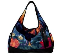 Borsa da palestra da donna, borsa da palestra da uomo, borsa da palestra da donna, borsa da weekender per la notte, peonia gallo retrò floreale, Motivo 6969, 47x16.5x27cm(18.5x6.5x10.6in)
