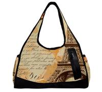 Borsa da palestra da donna, borsone da uomo, borsa da allenamento, borsa da weekender, borsa da notte, Parigi vintage, rosa, farfalla, torre Eiffel, Motivo 6379, 47x16.5x27cm(18.5x6.5x10.6in)