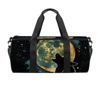 Borsa da palestra da donna, borsone da uomo, borsa da palestra da donna, borsa da weekender, luna notturna, stella, lupo, Motivo 5469, 45x23x23cm(17.7x9x9in)