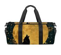 Borsa da palestra da donna, borsone da uomo, borsa da palestra da donna, borsa da weekender, luna notturna, stella, lupo, Motivo 5470, 45x23x23cm(17.7x9x9in)