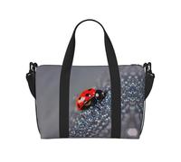 Borsa da palestra da donna, con motivo a coccinelle, con stampa maculata infinita, borsone da viaggio per la notte, borsa da viaggio per oggetti personali, nero, Taglia unica
