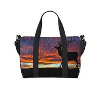 Borsa da palestra da donna, con stampa di cervo rosso, toro e alce al tramonto, borsa per la notte, borsa per oggetti personali, borsa a tracolla per donne e uomini, taglia unica, Nero , Taglia unica