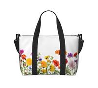 Borsa da palestra da donna, con stampa di fiori e farfalle, borsa per la notte, borsa per oggetti personali, borsa a tracolla per donne e uomini, taglia unica, Nero , Taglia unica