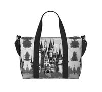 Borsa da palestra da donna, con stampa gotica delle fiabe castle04, borsone da viaggio per la notte, borsa da viaggio per oggetti personali, nero, Taglia unica