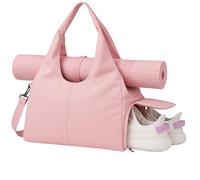 Borsa da palestra da donna, con tappetino da yoga, borsone sportivo da viaggio, con scomparto per scarpe, impermeabile, per sport, nuoto, escursionismo, con tracolla, rosa, Borsa da yoga e palestra