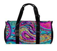Borsa da palestra da donna, da uomo, borsone da palestra, borsone da palestra, borsa per la notte, Paisley floreale con anacardi e segno della pace, Motivo 6223, 45x23x23cm(17.7x9x9in)