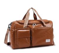 Borsa da palestra da uomo resistente all'acqua con scomparto for scarpe, borsone in pelle PU di grande capacità | Borsa da viaggio sportiva e da weekend for fitness, viaggi, viaggi brevi(Brown2)