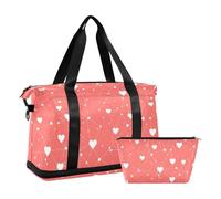 Borsa da palestra da viaggio a mano da viaggio Weekender Gear borsa da viaggio con trappola regolabile per trekking multifunzionale, linea cuore bianco digitale rosso