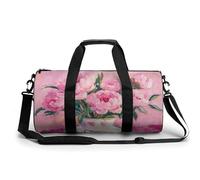 Borsa da palestra da viaggio alla moda con fiori di peonie rosa per donne e uomini borsa da viaggio cilindrica borsa da allenamento sportiva con tracolla