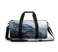 Borsa da palestra da viaggio con alberi antichi con foglie blu per donne e uomini, borsa da viaggio cilindrica borsa da allenamento sportiva con tracolla