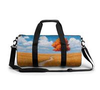Borsa da palestra da viaggio con albero alto in campo di grano dorato per donne e uomini, borsa da viaggio cilindrica borsa da allenamento sportiva con tracolla