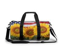 Borsa da palestra da viaggio con bandiera americana con girasoli per donne e uomini borsa da viaggio cilindrica borsa da allenamento sportiva con tracolla