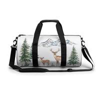 Borsa da palestra da viaggio con cervi della foresta di pino ad acquerello per donne e uomini borsa da viaggio cilindrica borsa da allenamento sportiva con tracolla