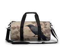 Borsa da palestra da viaggio con corvo nero appollaiato sul ramo per donne e uomini, borsone cilindrico per allenamento sportivo con tracolla